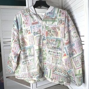 Vintage 90s Lady C.A. Sport Kitchen Garden Print Jacket XL Pastel Zip Up‎ *Read